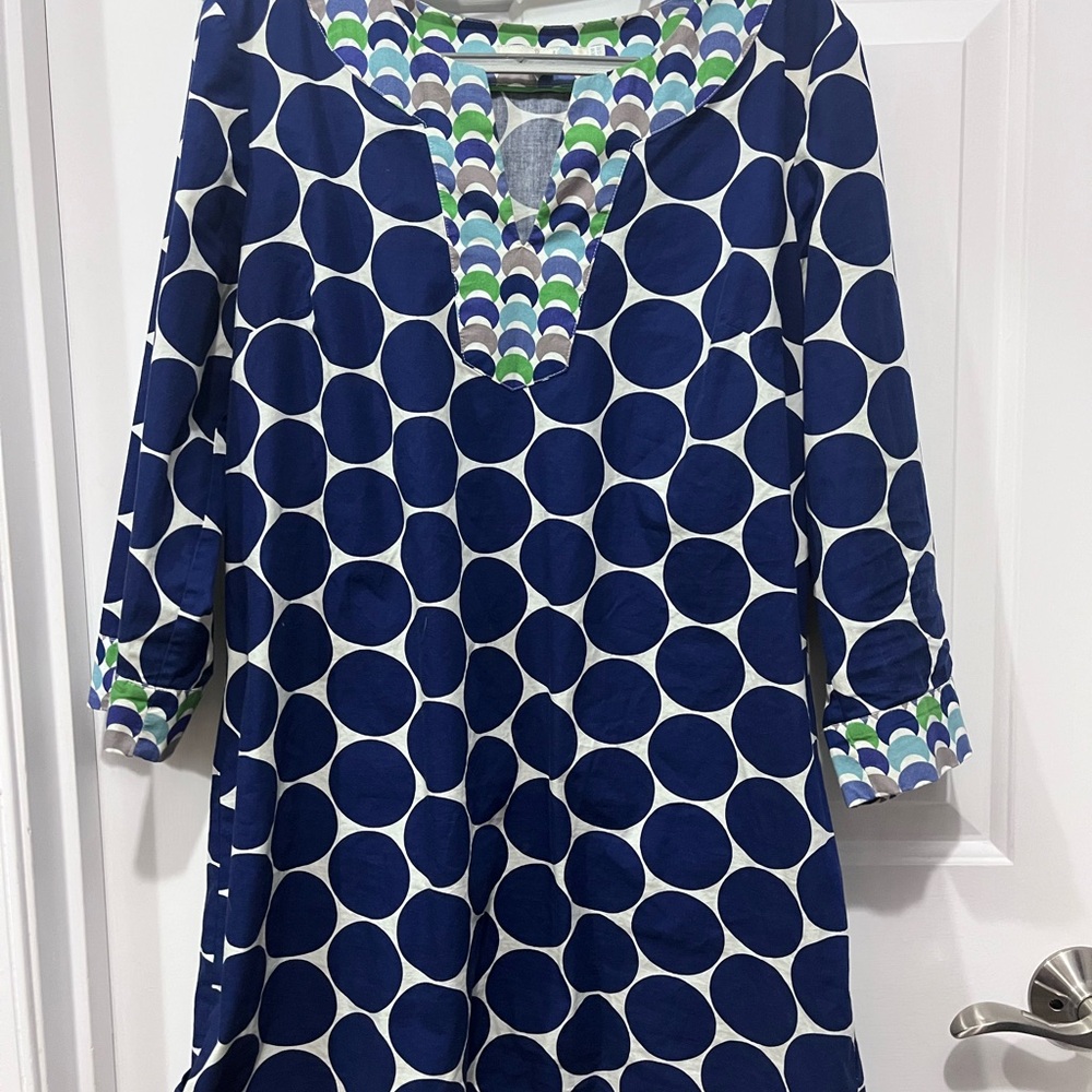 Boden Blue and Green Circle Pattern Dress